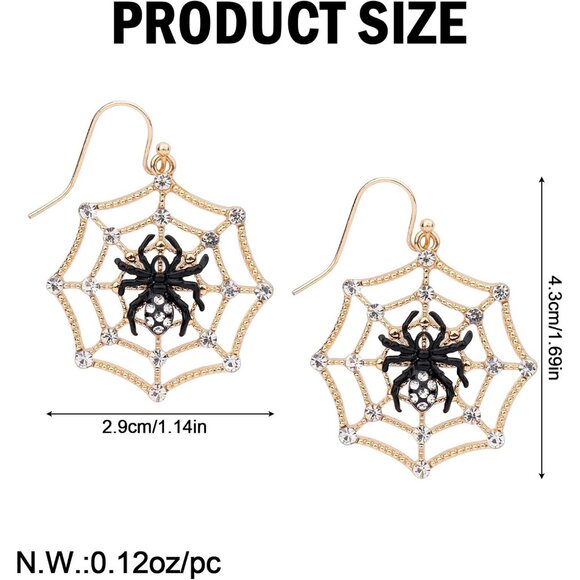 Halloween Spider Earrings, Fashion Spider Spooky Cobweb Earrings Halloween Earri - Picture 2 of 7